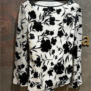 Papell Boutique Black Floral Blouse